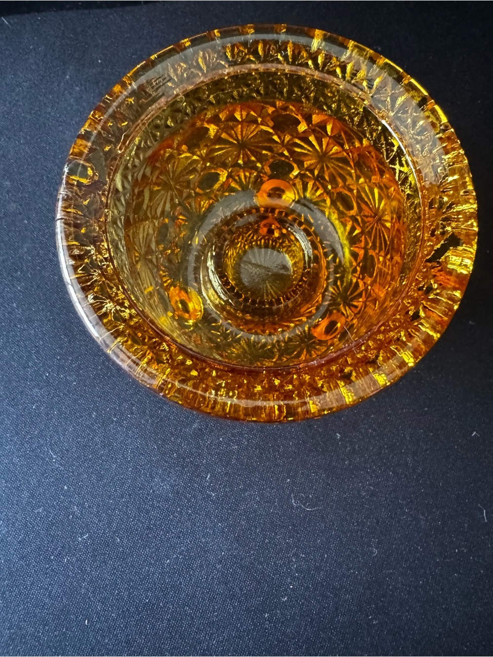 Vintage Amber Glass Candle Holder Daisy Button Pattern - Picture 3 of 6